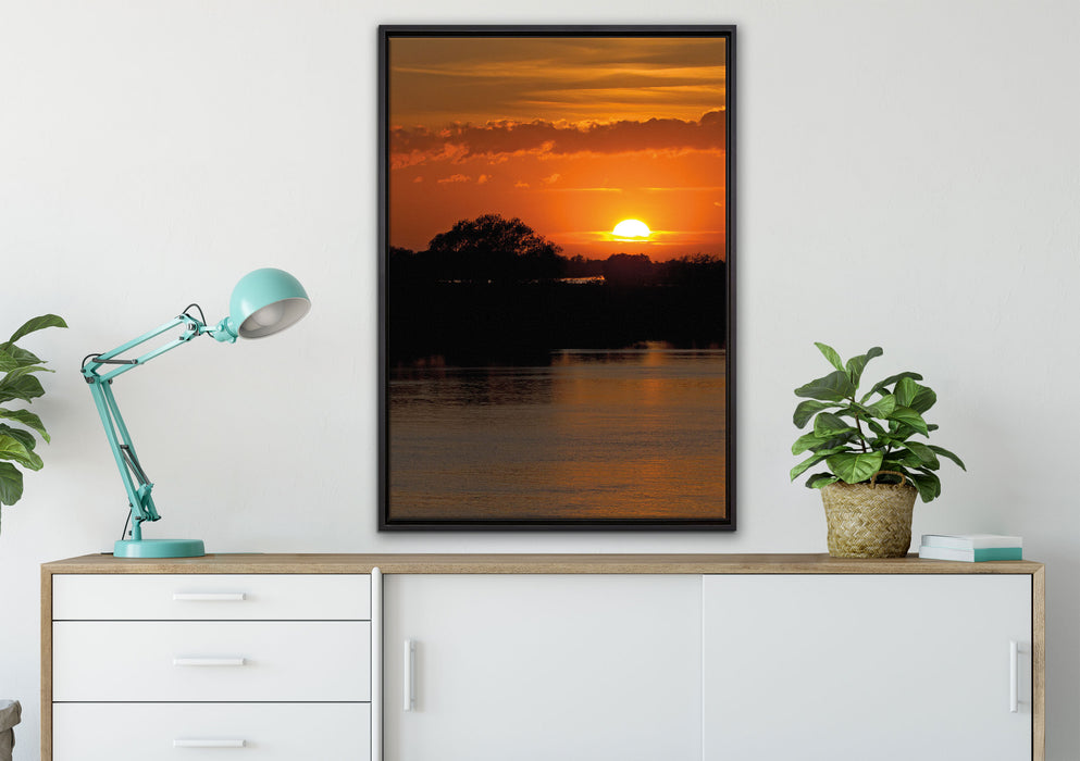 Sonnenuntergang über Fluss auf Leinwandbild gerahmt verschiedene Größen im Wohnzimmer