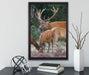 Hirschfamilie auf Waldlichtung auf Leinwandbild gerahmt mit Kirschblüten