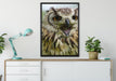 große Waldeule gähnt auf Leinwandbild gerahmt verschiedene Größen im Wohnzimmer