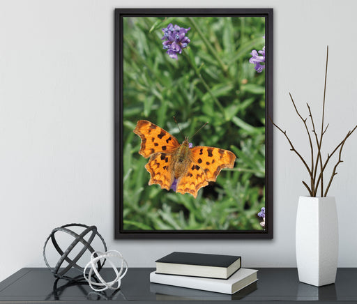 Schmetterling auf Blumenwiese auf Leinwandbild gerahmt mit Kirschblüten