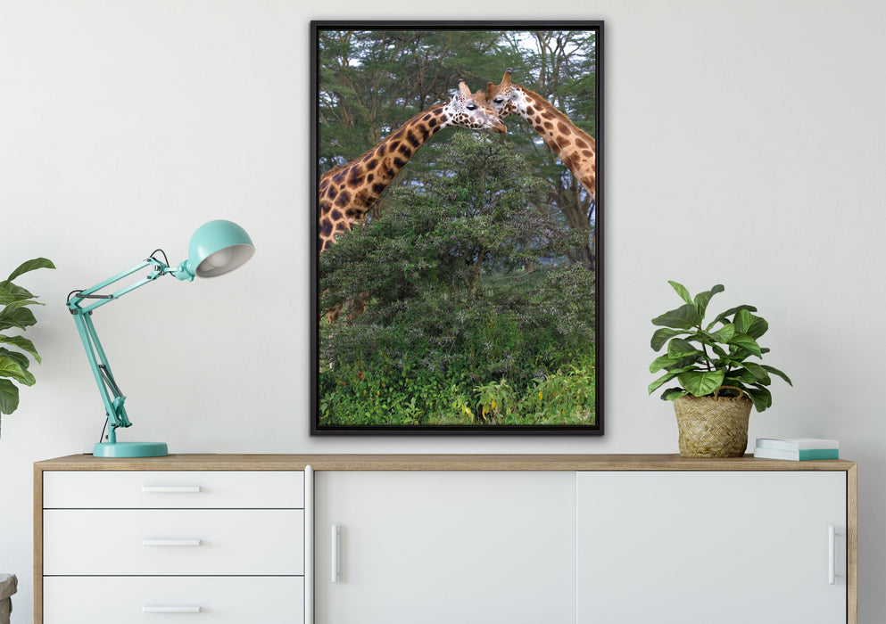 Giraffenpaar in der Savanne auf Leinwandbild gerahmt verschiedene Größen im Wohnzimmer