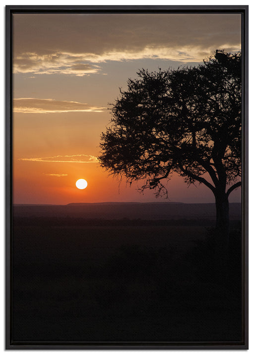 Sonnenaufgang über der Savanne auf Leinwandbild gerahmt Größe 100x70