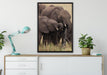 Elefantenhorde am Wasserloch auf Leinwandbild gerahmt verschiedene Größen im Wohnzimmer