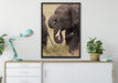 Elefantenhorde am Wasserloch auf Leinwandbild gerahmt verschiedene Größen im Wohnzimmer