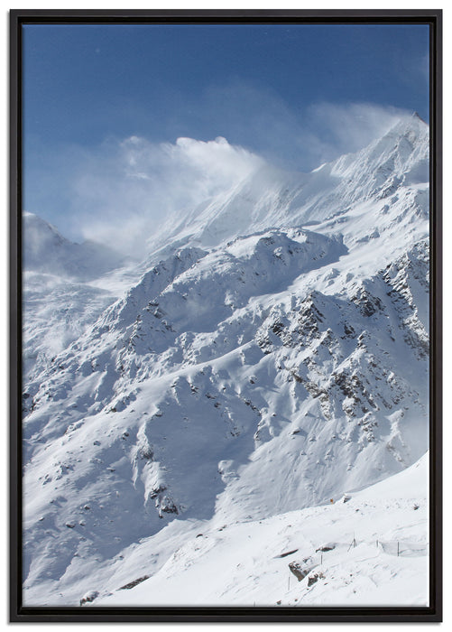 schneebedeckte Berggipfel auf Leinwandbild gerahmt Größe 100x70