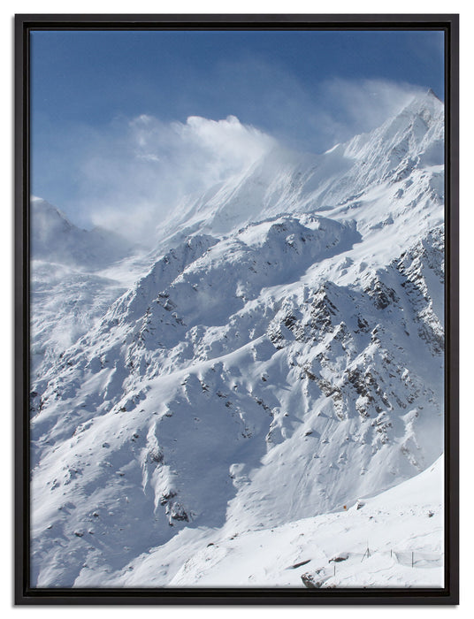 schneebedeckte Berggipfel auf Leinwandbild gerahmt Größe 80x60