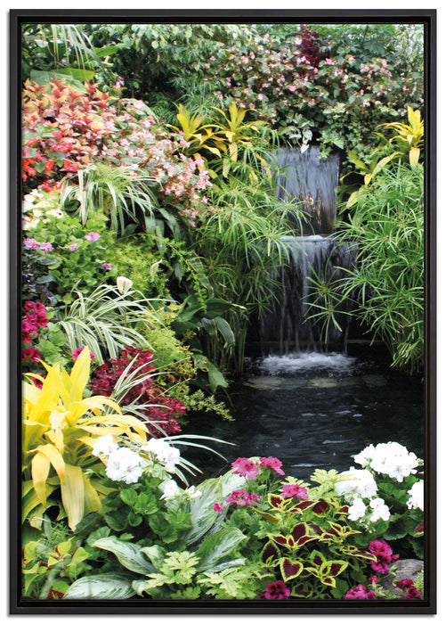 farbenfrohe Blumenoase auf Leinwandbild gerahmt Größe 100x70