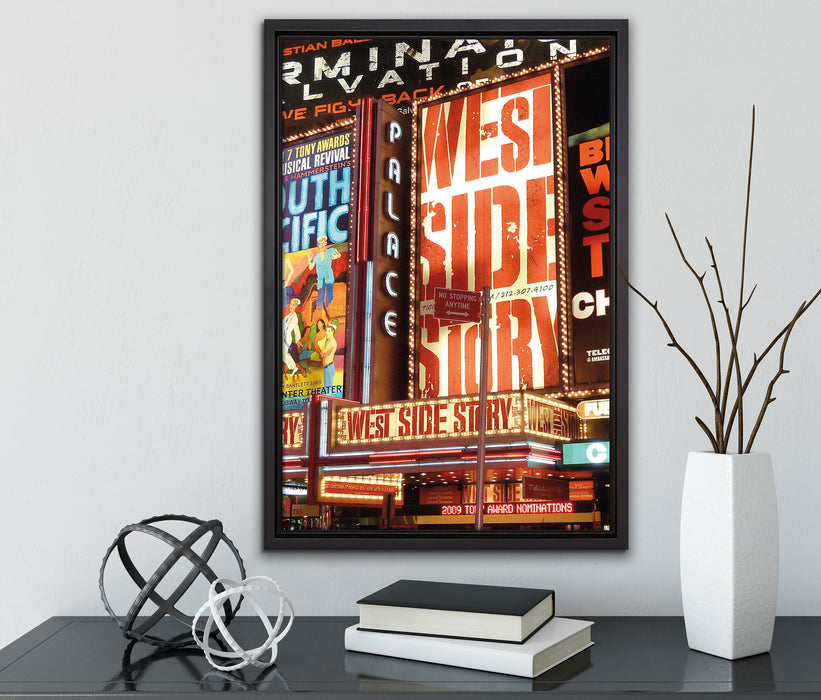 Programm des legendären Broadway's auf Leinwandbild gerahmt mit Kirschblüten