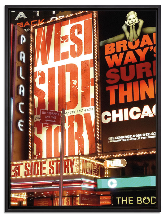 Programm des legendären Broadway's auf Leinwandbild gerahmt Größe 80x60