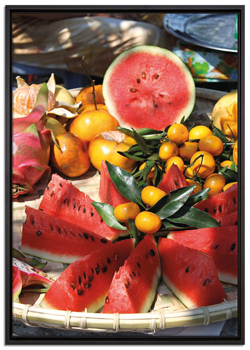 exotischer Fruchtteller auf Leinwandbild gerahmt Größe 100x70