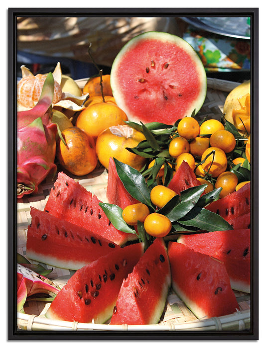 exotischer Fruchtteller auf Leinwandbild gerahmt Größe 80x60