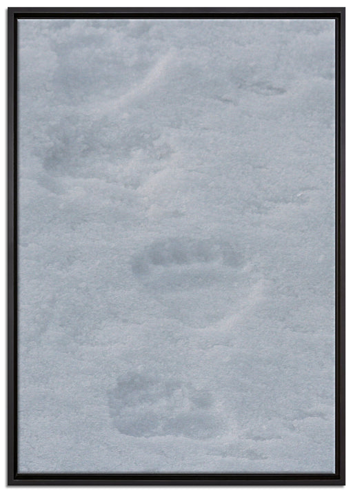 Tierspuren im Schnee auf Leinwandbild gerahmt Größe 100x70
