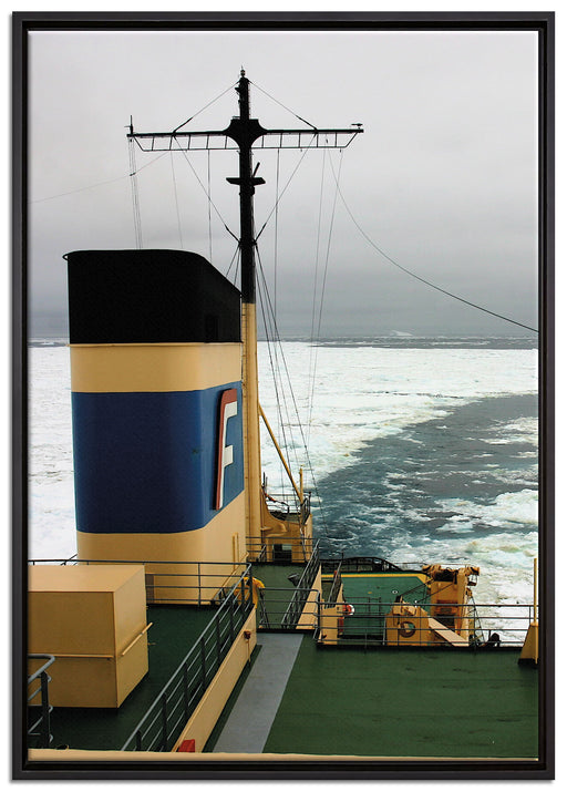 riesiges Schiff in Eisdecke auf Leinwandbild gerahmt Größe 100x70