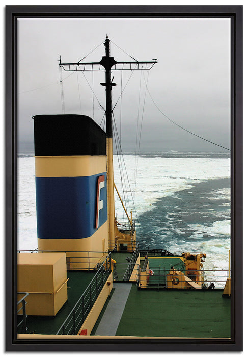 riesiges Schiff in Eisdecke auf Leinwandbild gerahmt Größe 60x40
