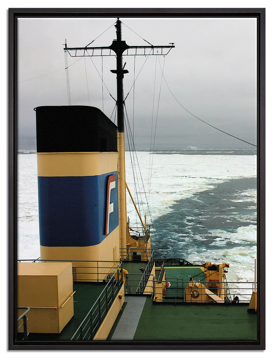 riesiges Schiff in Eisdecke auf Leinwandbild gerahmt Größe 80x60