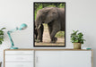 Elefantenkuh mit Jungtier auf Leinwandbild gerahmt verschiedene Größen im Wohnzimmer
