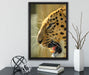 brüllender Leopard auf Leinwandbild gerahmt mit Kirschblüten
