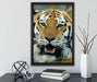 Tiger mit offenem Maul auf Leinwandbild gerahmt mit Kirschblüten