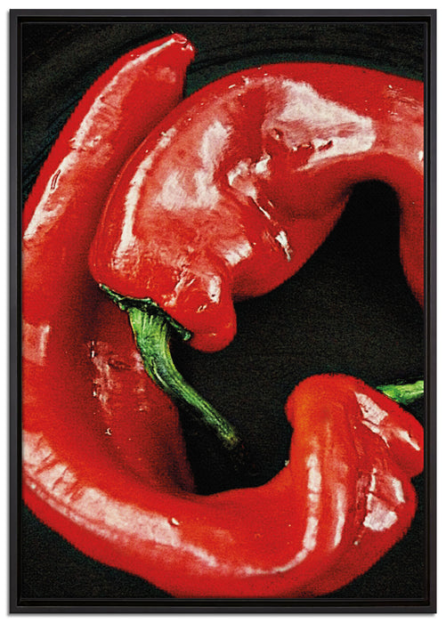 scharfe Chilischoten auf Leinwandbild gerahmt Größe 100x70