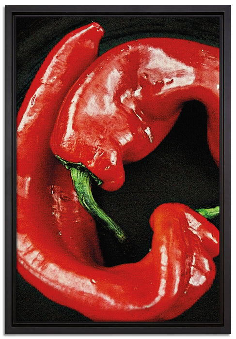 scharfe Chilischoten auf Leinwandbild gerahmt Größe 60x40