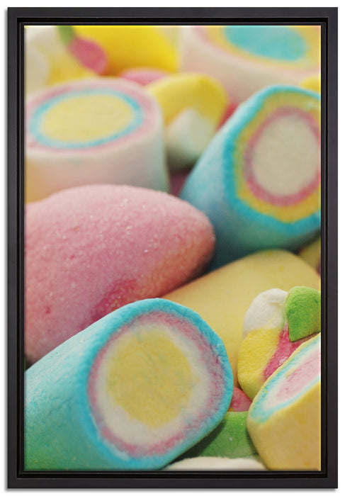 bunte Schaumsüßigkeiten auf Leinwandbild gerahmt Größe 60x40
