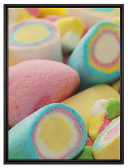 bunte Schaumsüßigkeiten auf Leinwandbild gerahmt Größe 80x60