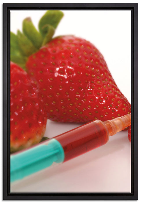 Erdbeeren mit Lebensmittelfarbe auf Leinwandbild gerahmt Größe 60x40