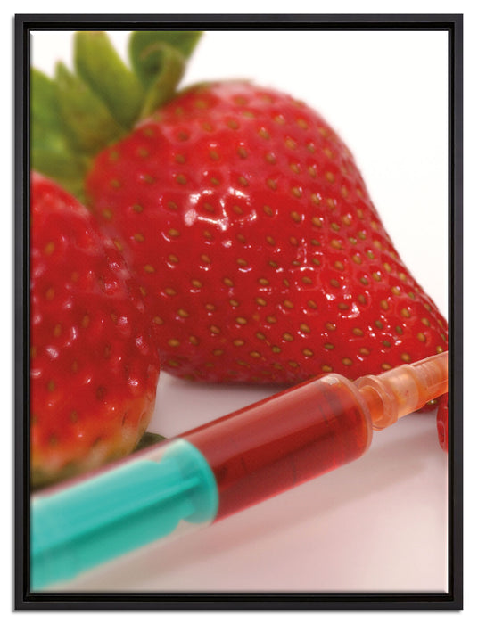 Erdbeeren mit Lebensmittelfarbe auf Leinwandbild gerahmt Größe 80x60