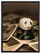 Panda Figur zwischen Fotografien auf Leinwandbild gerahmt Größe 80x60