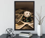 Panda Figur zwischen Fotografien auf Leinwandbild gerahmt mit Kirschblüten