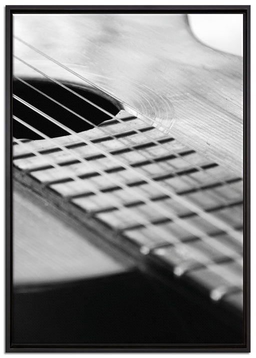 Gitarrensaiten am Schallloch auf Leinwandbild gerahmt Größe 100x70