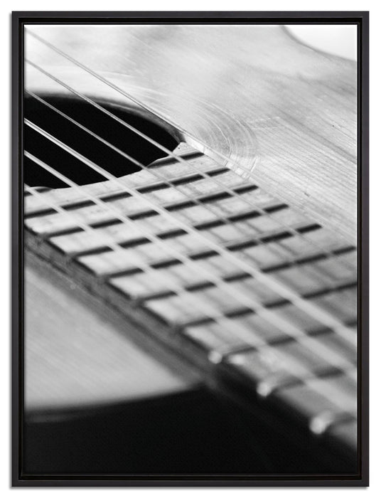 Gitarrensaiten am Schallloch auf Leinwandbild gerahmt Größe 80x60