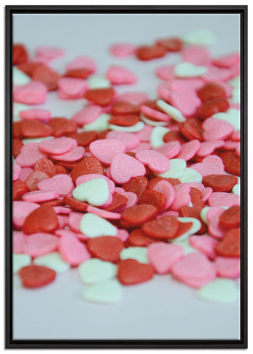 Konfettiherzen auf Leinwandbild gerahmt Größe 100x70