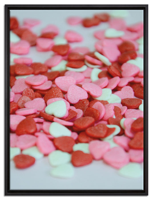 Konfettiherzen auf Leinwandbild gerahmt Größe 80x60