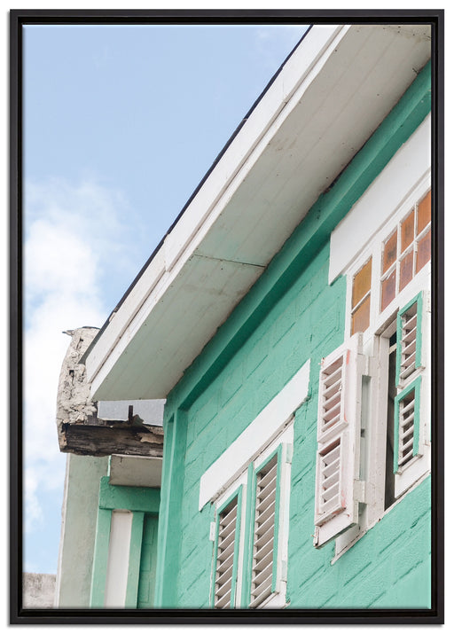altes karibisches Haus auf Leinwandbild gerahmt Größe 100x70