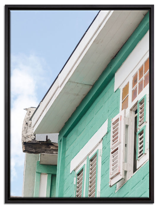 altes karibisches Haus auf Leinwandbild gerahmt Größe 80x60