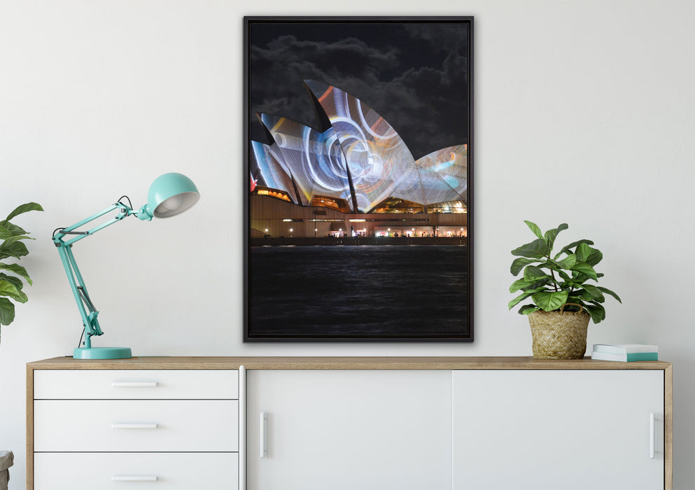 Sydney Opera House Lichter auf Leinwandbild gerahmt verschiedene Größen im Wohnzimmer