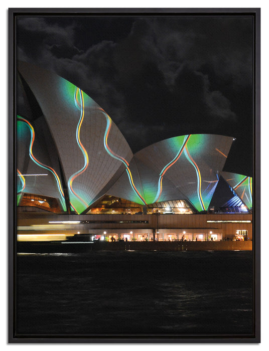 Sydney Opera House Beleuchtung auf Leinwandbild gerahmt Größe 80x60