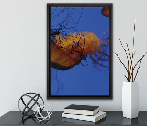 anmutige Qualle im Wasser auf Leinwandbild gerahmt mit Kirschblüten