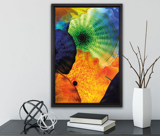 bunte Quallen auf Leinwandbild gerahmt mit Kirschblüten