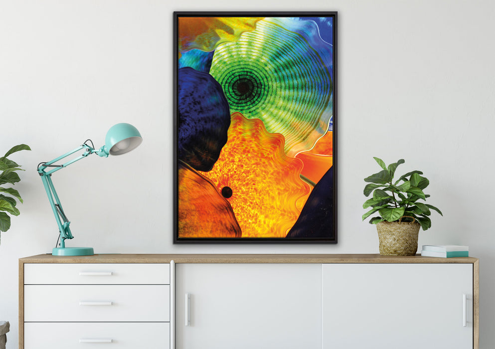 bunte Quallen auf Leinwandbild gerahmt verschiedene Größen im Wohnzimmer