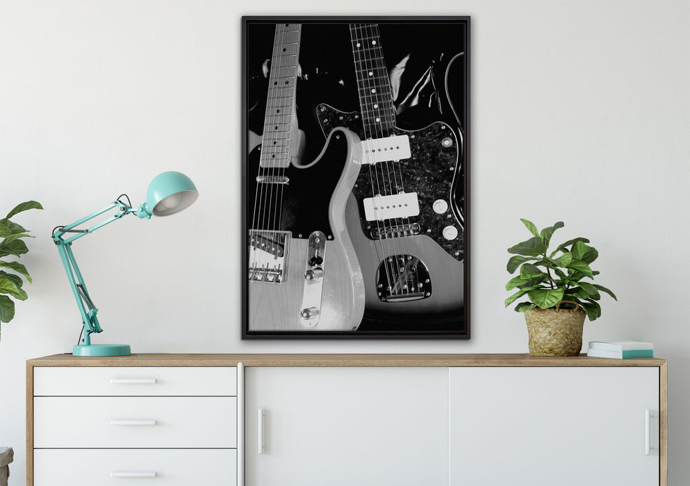 elegante E-Gitarren auf Leinwandbild gerahmt verschiedene Größen im Wohnzimmer