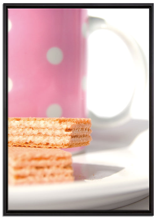 Kaffee und Waffeln auf Leinwandbild gerahmt Größe 100x70