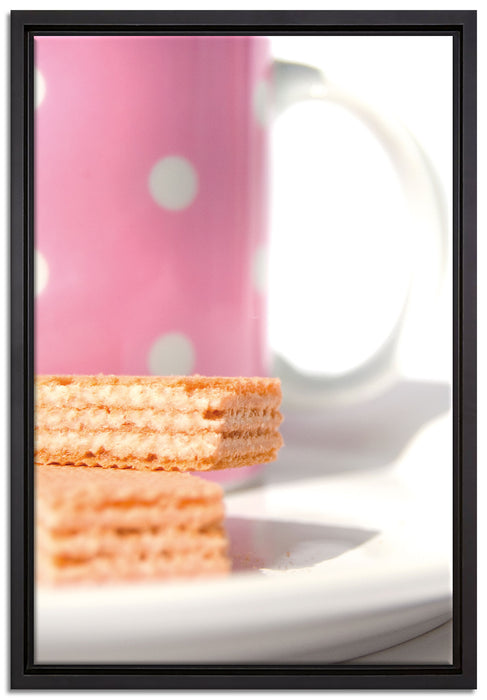 Kaffee und Waffeln auf Leinwandbild gerahmt Größe 60x40