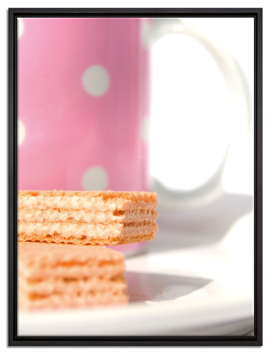 Kaffee und Waffeln auf Leinwandbild gerahmt Größe 80x60
