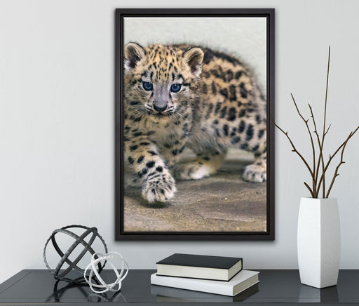 stolzierendes Leopardenjunges auf Leinwandbild gerahmt mit Kirschblüten