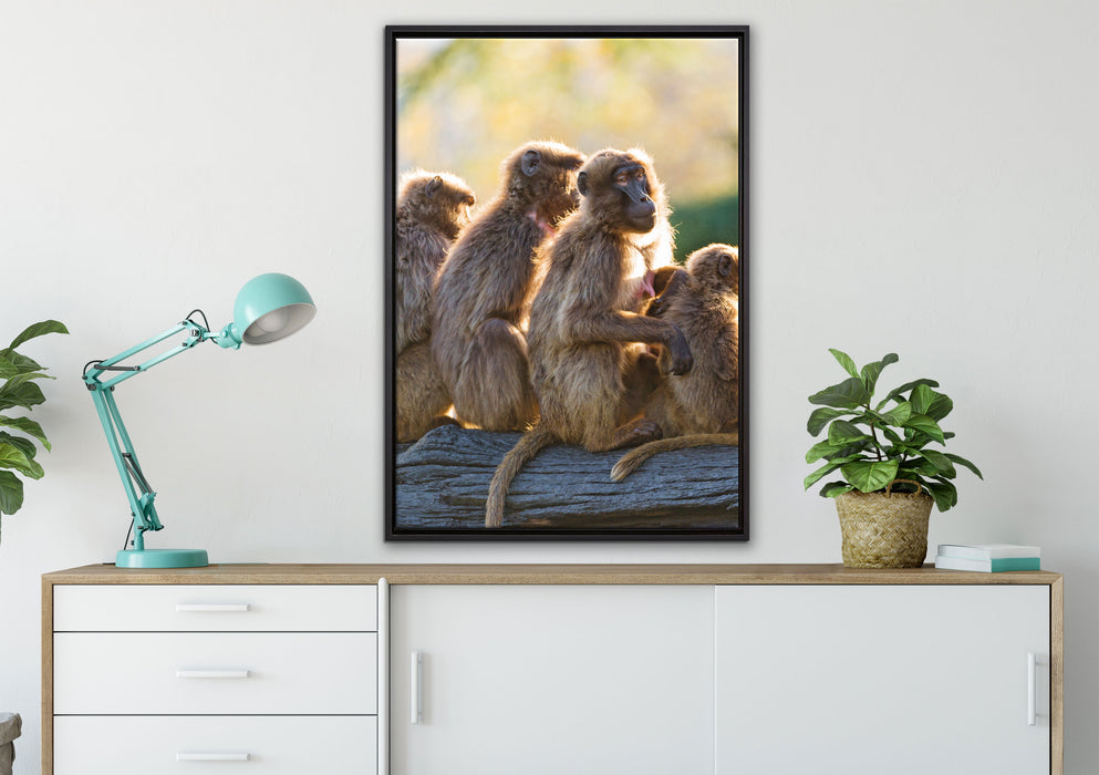 liebevolle Affenfamilie auf Leinwandbild gerahmt verschiedene Größen im Wohnzimmer