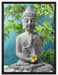 Buddha auf Steinen mit Monoi Blüte auf Leinwandbild gerahmt Größe 80x60