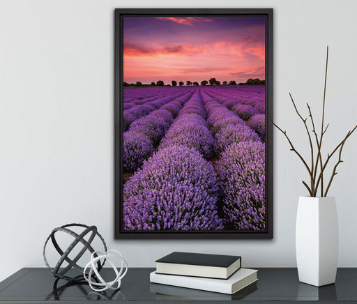 Wunderschöne Lavendel Provence auf Leinwandbild gerahmt mit Kirschblüten