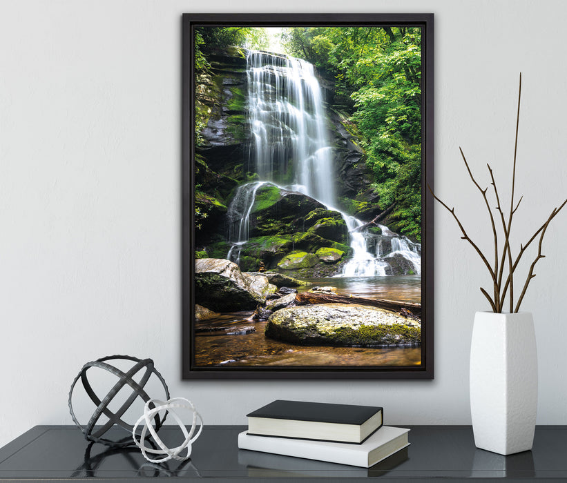 Wasserfall auf Leinwandbild gerahmt mit Kirschblüten